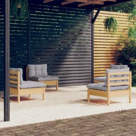 4 Piece Patio Lounge Set with Gray Cushions Pinewood