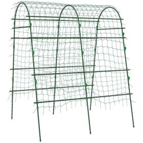 Outdoor Metal Garden Trellis with Climbing Net,57" x 66" x 81", Green