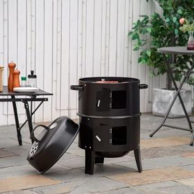 Outsunny Vertical Charcoal BBQ Smoker, 3-in-1 16" Round Charcoal Barbecue Grill with 2 Cooking Area