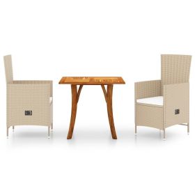 3 Piece Patio Dining Set Beige (Color: Beige)