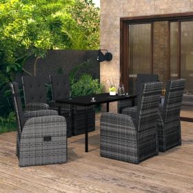 7 Piece Patio Dining Set with Cushions Gray (Color: Grey)