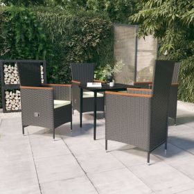 5 Piece Patio Dining Set with Cushions Black (Color: Black)