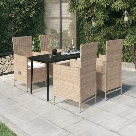 5 Piece Patio Dining Set with Cushions Beige (Color: Beige)