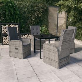 5 Piece Patio Dining Set with Cushions Gray (Color: Grey)