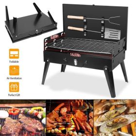 16.7x10x17.7in Portable Charcoal Grill Foldable BBQ Suitcase Grill Shelf For Outdoor Camping Picnics Garden Grilling (Color: as picture)